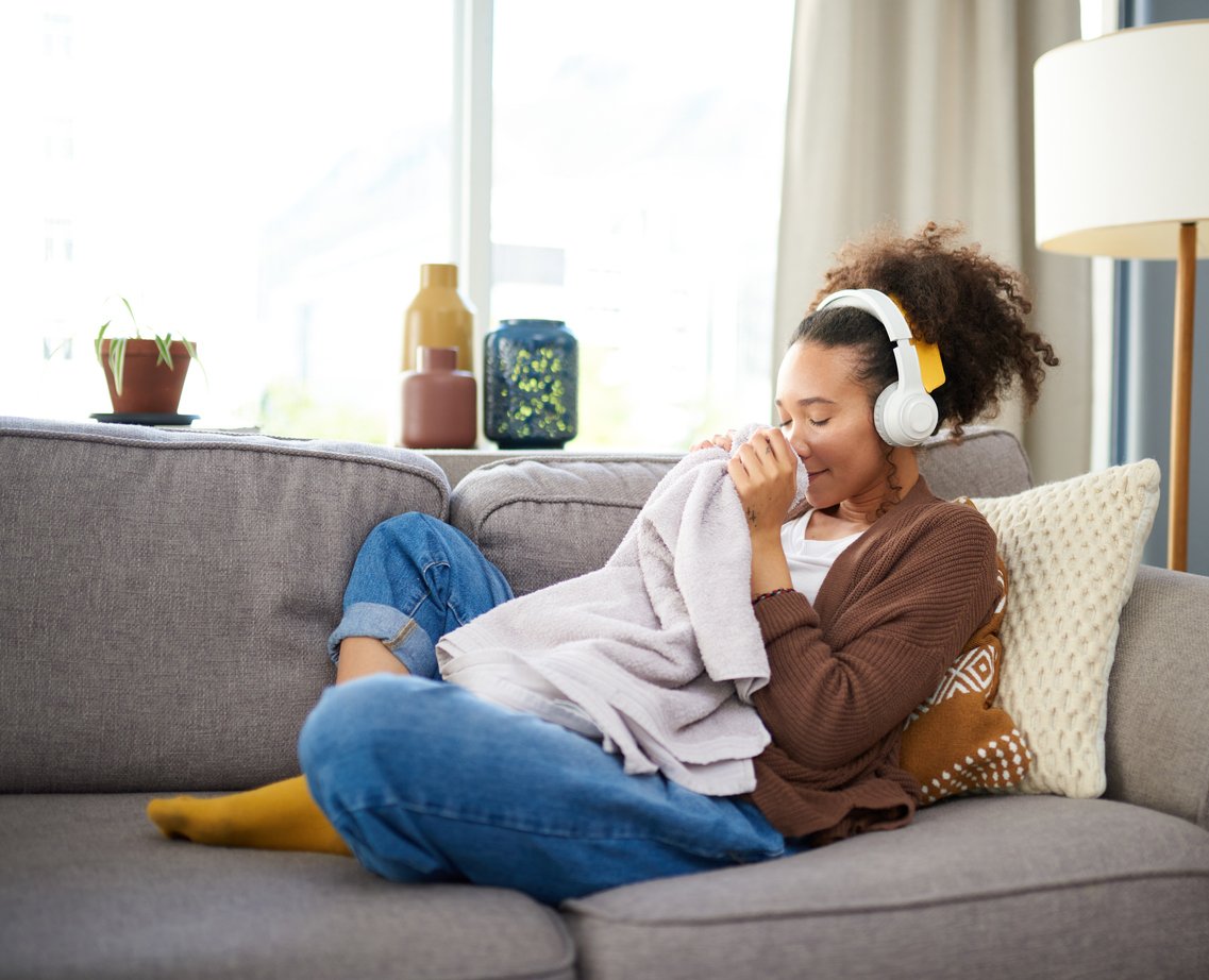 woman smelling laundry